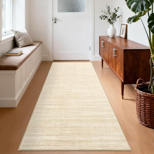 Washable Runner Rug 2x6 Modern Solid Color Kitchen Runner Mat Minimalist Plain Long Runner Rug for Entryway Bedroom Bedside Non Slip Low Pile Boho Accent Solid Runner Rugs for Nursery, Beige