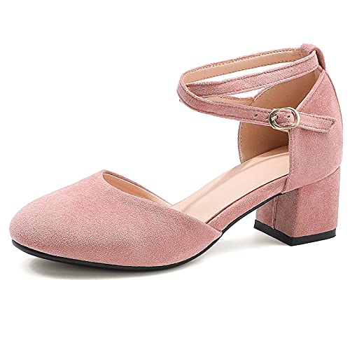 Escarpins fille daim sweet rose taille 40 à talon carré moyen et bout rond fermé