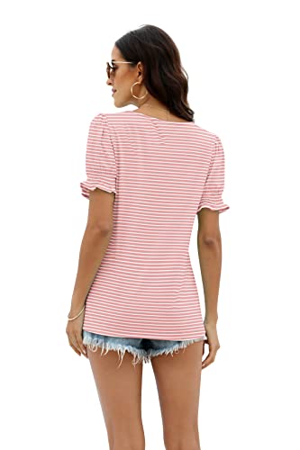 wiholl tops for women summer casual ruffle trim sleeve square neck t shirts