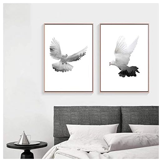 Dukmålning Modern Vit Duva Affisch Och Tryck Väggkonst Bilder Vardagsrum Sovrum Heminredning 40x60cmx2 Inre ram