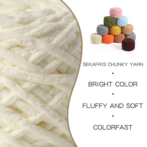 Image of Fluffy Chenille Chunky Yarn for Crocheting 100g(65.6yd) - Baby Yarn for Crocheting Soft - Velvet Yarn for Crochet Blanket - Amigurumi Crochet Yarns(Milky White)