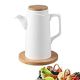 Dispensador de olla de aceite de cerámica blanca pura moderna Vinagre dispensador de olla HOME Kitchen Dispensador de salsa de oliva con tapa, vertedor de fugas a prueba de polvo, vinagrera de sa