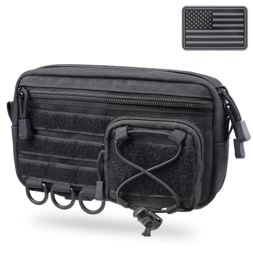 Molle Admin Pouch for Tactical Backpack, EDC Tool Pouch Organizer, Tactical Admin Pouch Molle, Belt Zipper Utility Waist Bag, Horizontal Phone Pouch with US Flag Patch