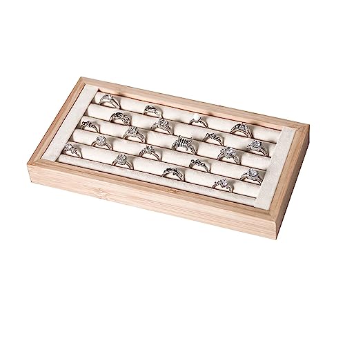 Justsoso Bambus-Ring-Display zum Verkauf, Ringhalter für Show, kleiner Schmuck-Organizer (beige)