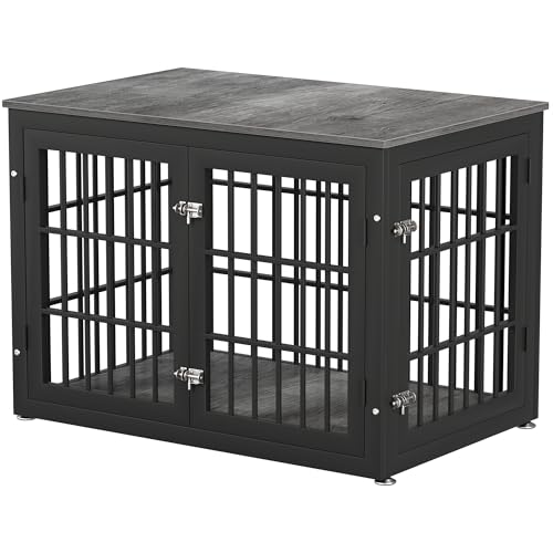 rehomerance 38 Inch Heavy Duty Dog Crate Furniture for Large and Medium Dogs, Decorative Pet House End Table, Wooden Cage Kennel Furniture Indoor, Gray