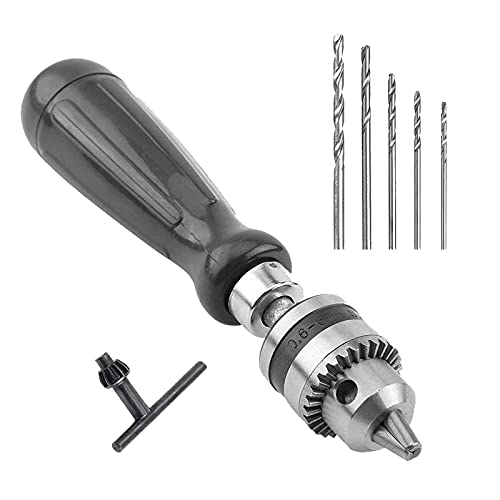 7 in 1 Hand Drill Bits Set,Manual Tool Pin Vises with Chuck Key & 5pcs 15-5.0mm Twist Drill Bits for Wood, Jewelry, Delicate Manual Work, Electronic Assembling and Model Making, DIY Drilling