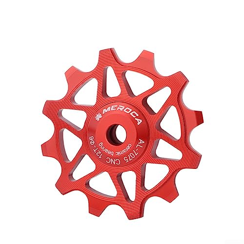 Road Bike Rodamiento de cerámica CNC Polea Desviador Trasero 12/14T Jockeys Rueda (12T Rojo)
