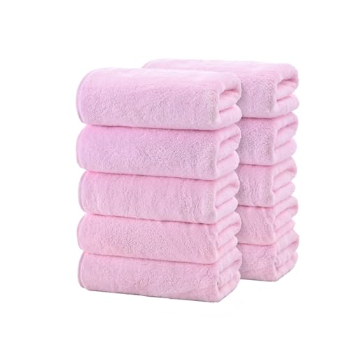 フェイスタオル マイクロファイバー タオル 10枚セット 約75×35cm 吸水 速乾 ふわふわ 肌触り 抗菌防臭 (ピンク)
