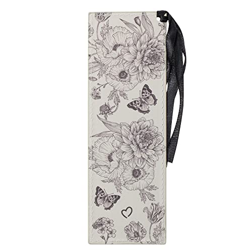 With Love Gray Faux Leather Bookmark For Women, Gratitude Quote Butterfly Poppies Dahlias Flower Garden W/Gold Accents/Ribbon Tassel, Inspirational Encouraging Book Accessory For Booklovers #TOP1