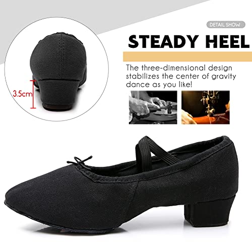 Dkzsyim Women's Black Canvas Latin Dance Shoes Close Toe Ballroom Performance Pratice Dancing Shoes,Ct,Us 9 #TOP5