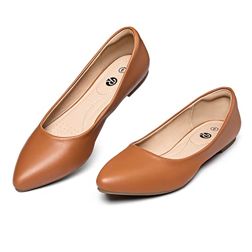 Rekayla Women's Flats Classic Pointed Toe Ballet Shoes Pu Brown 09 #TOP1