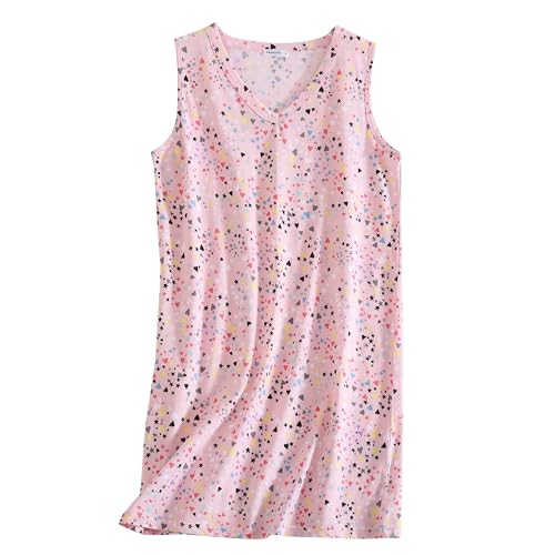 Image of PNAEONG 3 Pack Womens Cotton Nightgown V Neck Nightshirts Sleeveless Sleepwear Casual Print Sleepdress