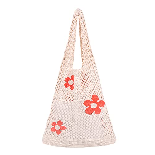 Ovida Crochet Tote Bag Mesh Beach Bag Fairycore Hobo Fairy Grunge Aesthetic Shoulder Bag Y2k Purse for Women Girls