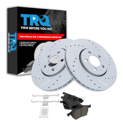TRQ Front Performance Brake Pad & Rotor Kit Brake Pads Brake Rotors Set Semi-Metallic Premium G-Coated Compatible with 1999-2010 Volkswagen Beetle 2000-2006 Golf 2000-2005 Jetta