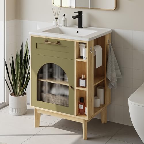 LIKIMIO 24 Inch Bathroom Vanity with Sink, Compact Bathroom Cabinet