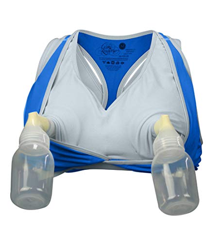 Cake Maternity Lotus Hands Free Pumping Bra, Sports Maternity Bra, Medium, Blue