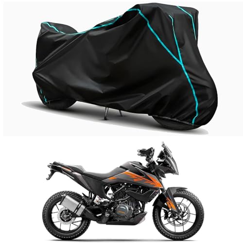 Image of Waterproof Bike Body Cover Compatible for | KTM 390 Adventure | Taffeta Fabric, Sky Piping Design, Bottom Elastic Fit | Dustproof, Sun UV & Rain Protection for All Weather.