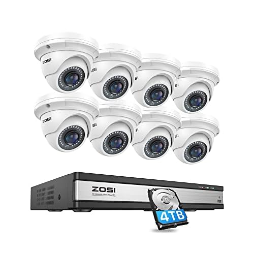 ZOSI 16CH POE CCTV Security Camera System, 4K H.265+ PoE NVR with 4TB HDD and 8X 5MP PoE Cameras, Motion Detection, Outdoor IP66 Waterproof PoE Surveillance Camera, 80ft Night Vision 5MP Dom