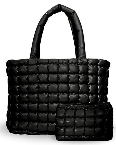 Bolso Tote acolchado para mujer negro 14 x 6 x 8 in