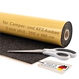 Selbstklebender Filz für Camper & Innenausbau – Meterware, Nadelfilz anthrazit, 350 x 100 cm, 3 mm dick – flexibel, isolierend - Made in Germany