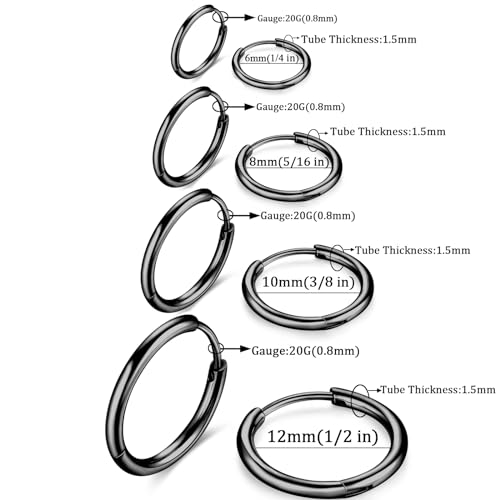 Image of 316L Surgical Stainless Steel Huggie Hoop Earrings 6mm 8mm 10mm 11mm 12mm 14mm Hypoallergenic Earrings Ring Cartilage Helix Lobes Hinge Sleep Earrings for Men Women