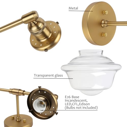 Image of Pathson 2 Lights Bathroom Sconces Hardwired Wall Sconce Lamp, Modern Wall Vanity Lights Clear Glass, Indoor Wall Painting Light Fixtures for Living Room Bedroom