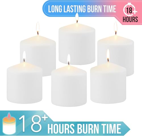 Image of Stonebriar 3 Pack Tall 3 x 3 Inch 18 Hour Long Burning Unscented White Wax Pillar Candles