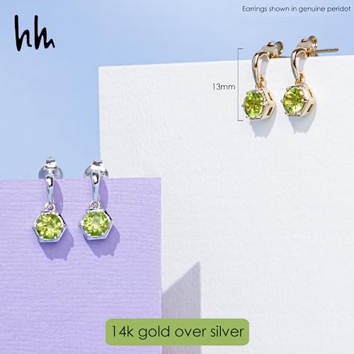 Round Cut Genuine Peridot Hexagon Dangle Stud Earrings For Women In 925 Sterling Silver And 14K Yellow Gold Overlay May Birthstone And Push Back By Nicole Miller Fine Jewelry #TOP3