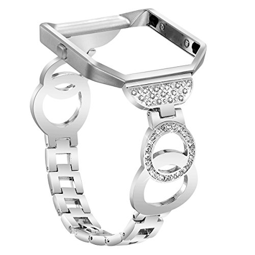 Compatible for Fitbit Blaze Bands Women Men with Frame, VOMA Stainless Steel Fitbit Blaze Watch Band Fitbit Blaze Accessories Fitbit Bands Blaze Fit bit Blaze Bands Large Small Bangle 3 Silver