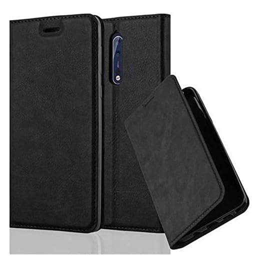 Cadorabo Hülle kompatibel mit Nokia 8 2017 aus Premium Kunst Leder Flip Klappbare Stoßfeste Magnetische [Standfunktion] [Kartenfächern] Cover Hülle für Nokia 8 2017 Tasche in Schwarz
