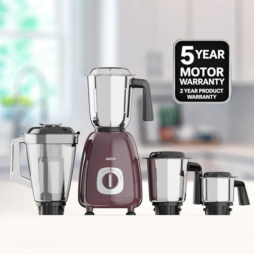 Image of Milton Artis Mixer Grinder, ISI Certified, Grindstone Blade Technology, 3 Jar + 1 Blender Jar, 800 W (21000 RPM), 5 yr motor warranty, 2 yr product warranty I Wine