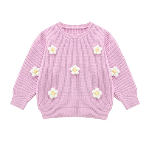 Toddler Girls Flower Knit Sweater Fall Winter Clothes Long Sleeve Baby Girls Pullover Sweatshirt Outfits 1-5T