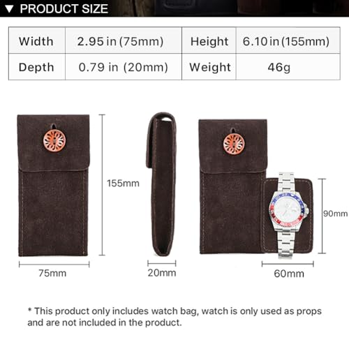 Image of CONTACT'S FAMILY Leather Watch Travel Case for 1 Watch (Coffee) | Genuine suede leather, snap button closure, soft lining, ultra-compact 46g, vintage design, Valentine's gift for men.