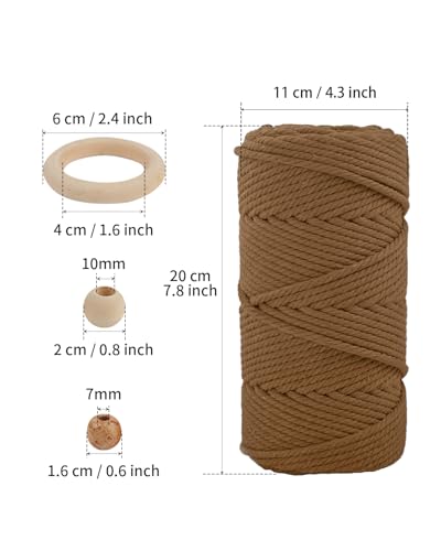 Image of ZUEXT Macrame Cord, Caramel, 6mm x 109yds Cotton String Macrame Yarn