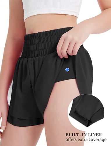 EXARUS Girls Athletic Running Shorts Dolphin Side Slit Flowy with Pockets High Waisted Short Workout Sports for Kids4