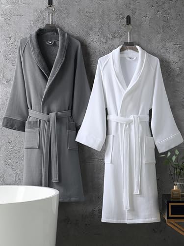 100% Cotton Luxury Waffle Terry Robes,Soft & Fleece Long Bath Robe,spa Hotel Robe for Men and Women3