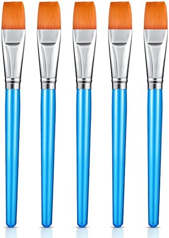 Flat Paint Brushes Watercolor Acrylic Paint Brush Synthetic Nylon Hair Paintbrush 1 Inch Artist Painting Brush for Detail Painting Oil Watercolor Fine Art Painting for Kids (Sky Blue, 5 Pieces)