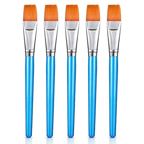Flat Paint Brushes Watercolor Acrylic Paint Brush Synthetic Nylon Hair Paintbrush 1 Inch Artist Painting Brush For Detail Painting Oil Watercolor Fine Art Painting For Kids (Sky Blue, 5 Pieces) #TOP4