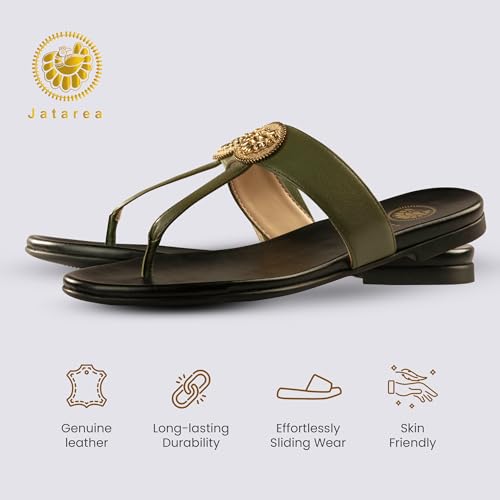 Image of JATAREA Slip-On Flat Toe Post T-Strap Sandals for Women