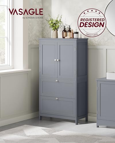 VASAGLE Freestanding Bathroom Cabinet with 2 Drawers and 2 Doors, Adjustable Shelf, 30 x 60 x 110 cm, Dove Grey BBC551G02 - Image 4