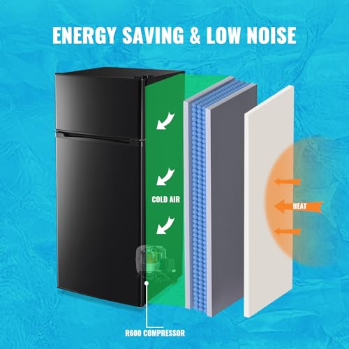 DEMULLER 4.5 Cubic Feet Double Door Fridge with Top Freezer Large Capacity Refrigerator with 7 Temperature Control & 3 Removable Shelves Black on Fridge.com