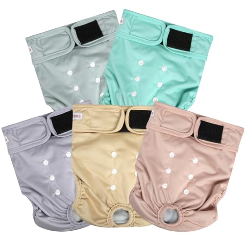 Image of Washable Reusable Female Dog Diapers(5 Pack) Small Medium Large Doggie Puppy & Doggy Dog Diaper, Period Panties in Heat XX-Large Pink Purple Brown Green Blue