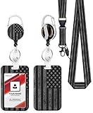LOPIOIO ID Badge Holder with Retractable Badge Reel Clip, Detachable Lanyards for ID Badges, Vertical ID Card Holder for Women, Men, Nurses, Doctors, Teachers, Office Gifts - Black White American Flag