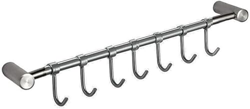 Miniatura 11 de Estante organizador de utensilios de cocina de acero inoxidable de alta calidad con ganchos móviles para olla de sartén, montaje en pared (24