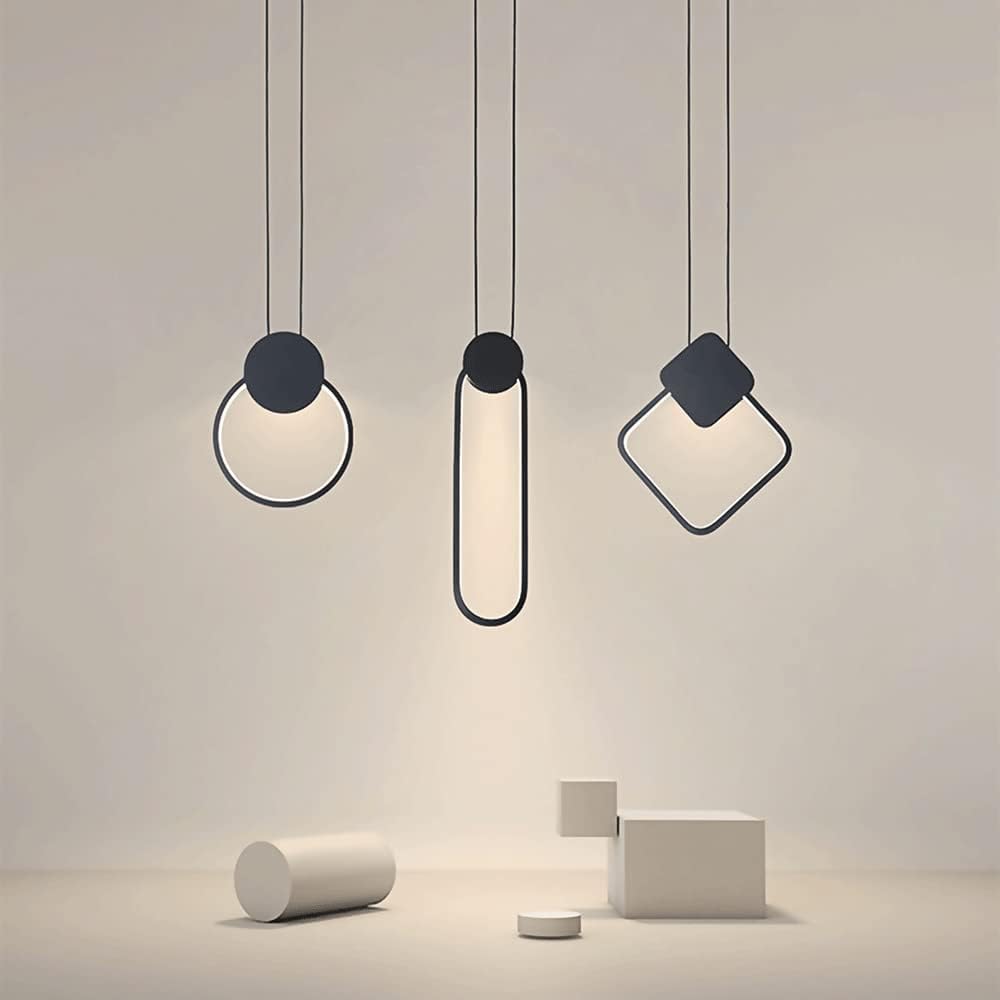 Modern Lights for Dining Room Kitchen Bedroom Island Living Room Black Long Ultra Thin Metal Linear Chaners with Acrylic Lampshade LEDs 15W 3 Color Modes Lighting Chaners