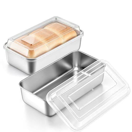 E-far Loaf Pan with Lids 9 x 5 Inch Stainless Steel Bread Pans for Homemade Bread Rectangle Baking Tins for Sourdough Meatloaf Banana Cake Nontoxic & Dishwasher Safe - Set of 2