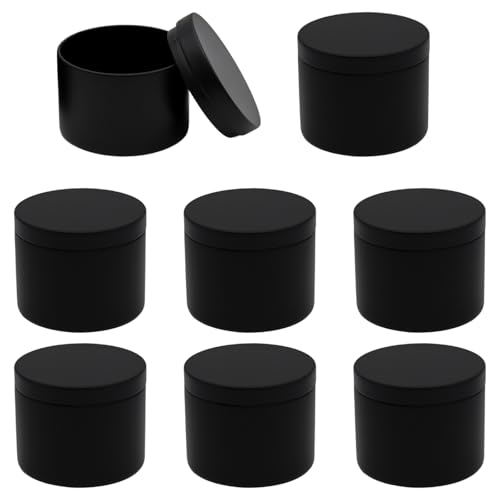 JAKOUE 8pcs Black 4oz Candle Tins with Lids - Premium Metal Candle Jars for DIY Craft, Wax Melts & Small Business (Leak-Proof Candle Containers)65mm*45mm/2.56