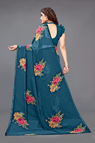 Image of MIRCHI FASHION Saree for Woman Chiffon Geometric and Leaf Printed | Lightweight Daily Regular Use Comfortable Women's Sari with Blouse Piece (Available in 15 Designs)