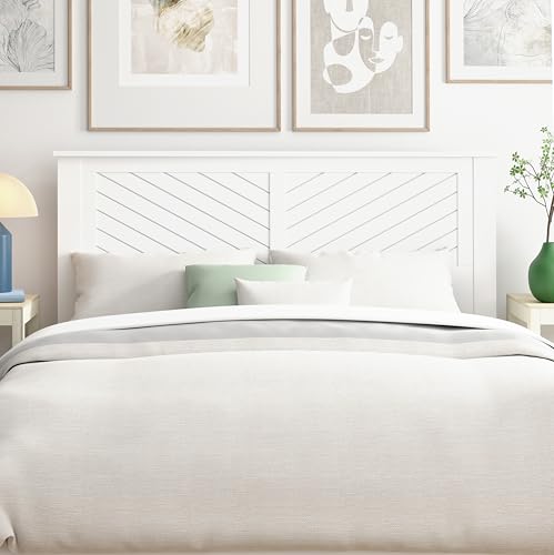 ComfIQ Serene Poplar Wood Queen Headboard White Chevron