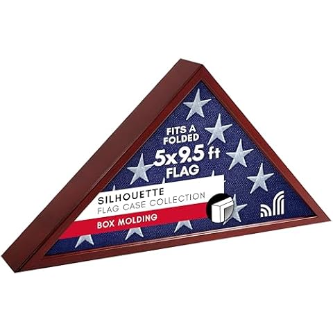 Americanflat Large Flag Display Case for Burial Flag - Fits Folded 5 x 9.5' Flag - Military Flag Case - Silhouette Collection - Flag Box Display Case for Wall or Tabletop - Mahogany Cover